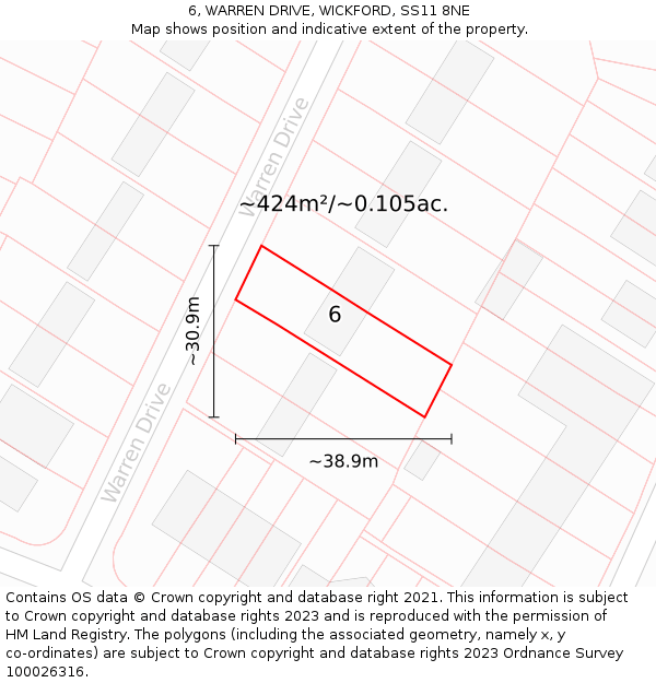 6, WARREN DRIVE, WICKFORD, SS11 8NE: Plot and title map