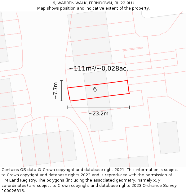 6, WARREN WALK, FERNDOWN, BH22 9LU: Plot and title map