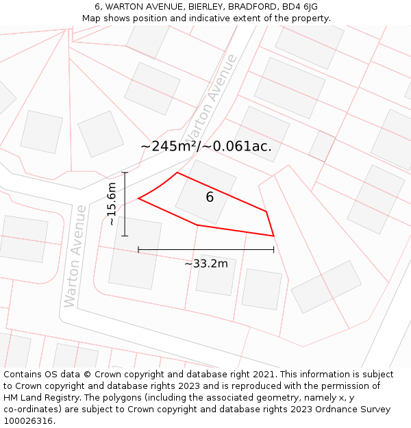 6, WARTON AVENUE, BIERLEY, BRADFORD, BD4 6JG: Plot and title map