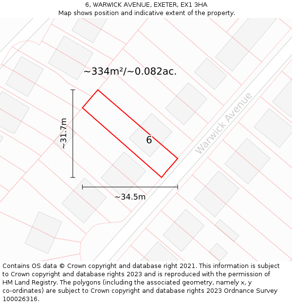 6, WARWICK AVENUE, EXETER, EX1 3HA: Plot and title map