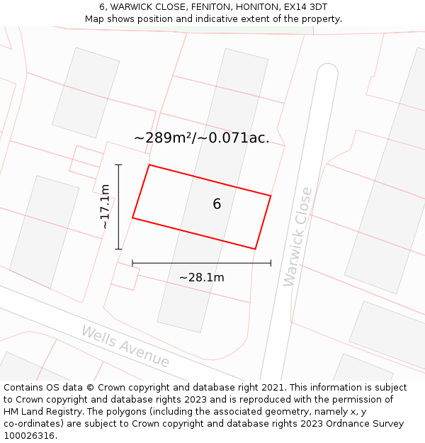 6, WARWICK CLOSE, FENITON, HONITON, EX14 3DT: Plot and title map
