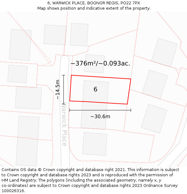 6, WARWICK PLACE, BOGNOR REGIS, PO22 7PX: Plot and title map