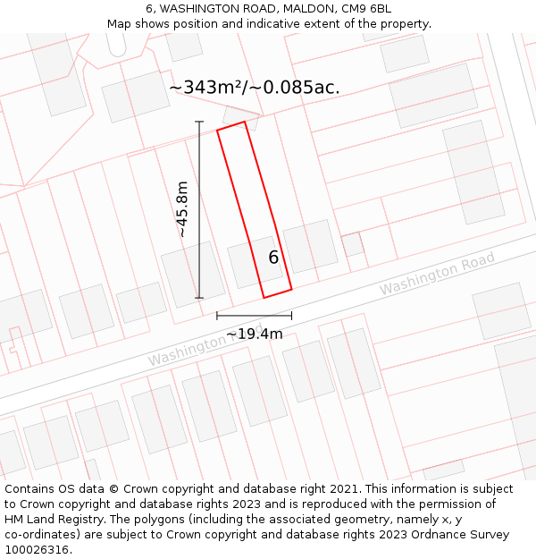 6, WASHINGTON ROAD, MALDON, CM9 6BL: Plot and title map