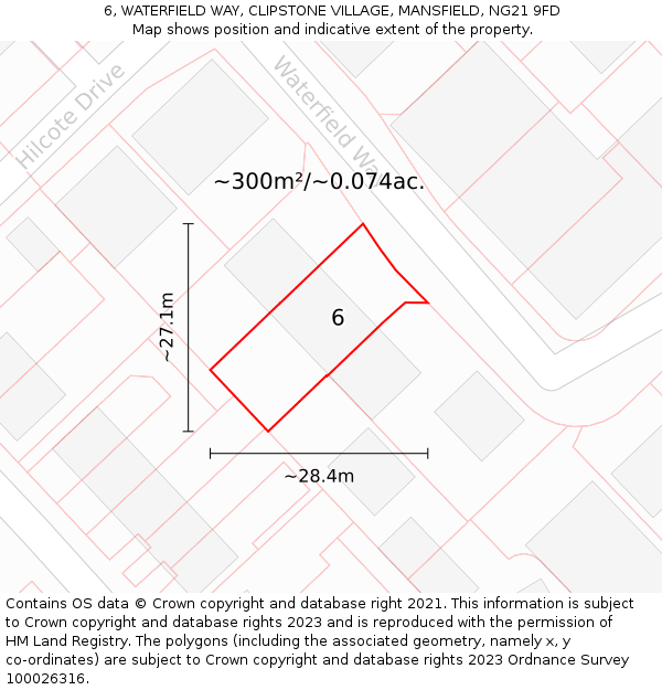 6, WATERFIELD WAY, CLIPSTONE VILLAGE, MANSFIELD, NG21 9FD: Plot and title map