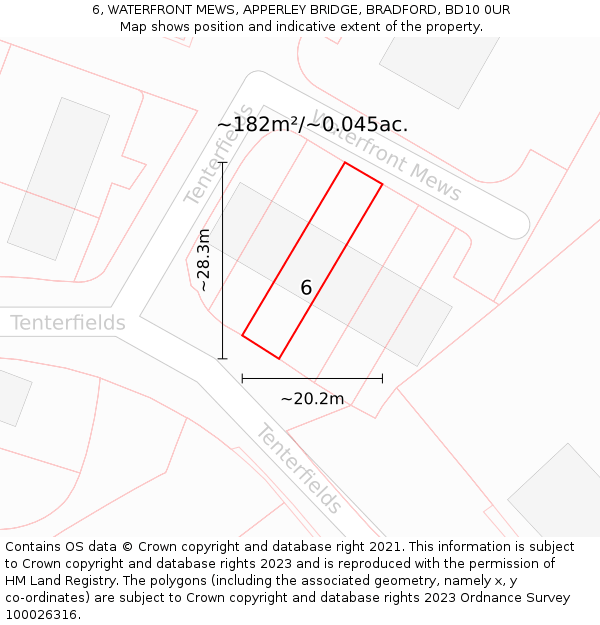 6, WATERFRONT MEWS, APPERLEY BRIDGE, BRADFORD, BD10 0UR: Plot and title map