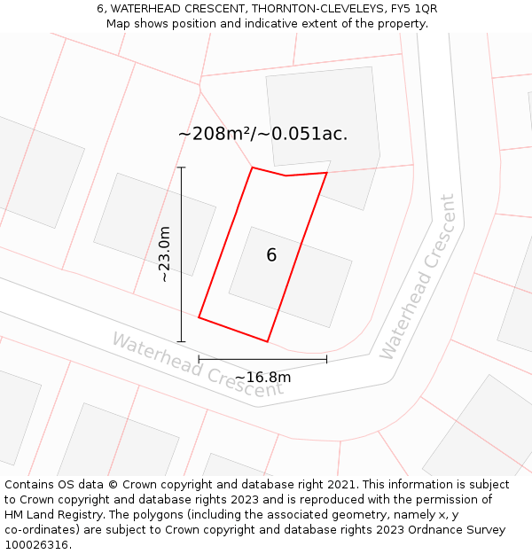 6, WATERHEAD CRESCENT, THORNTON-CLEVELEYS, FY5 1QR: Plot and title map