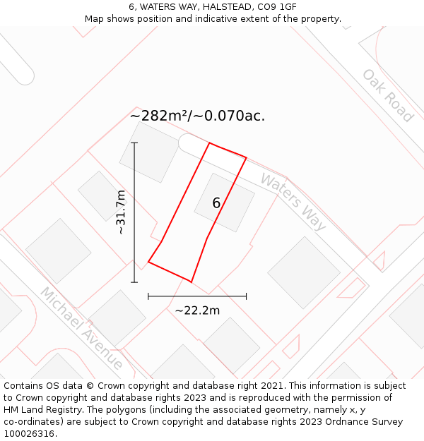 6, WATERS WAY, HALSTEAD, CO9 1GF: Plot and title map