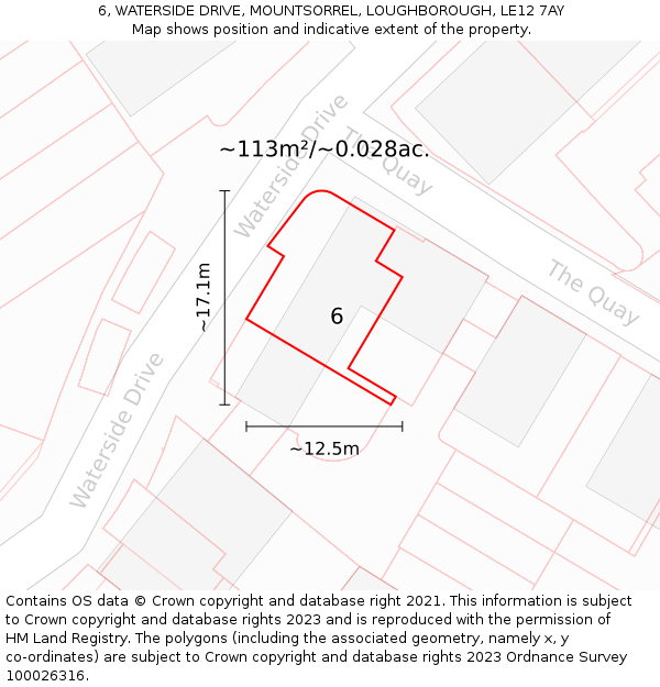 6, WATERSIDE DRIVE, MOUNTSORREL, LOUGHBOROUGH, LE12 7AY: Plot and title map