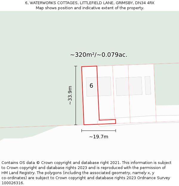 6, WATERWORKS COTTAGES, LITTLEFIELD LANE, GRIMSBY, DN34 4RX: Plot and title map