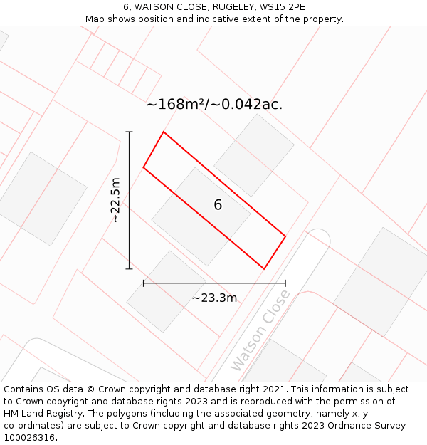 6, WATSON CLOSE, RUGELEY, WS15 2PE: Plot and title map