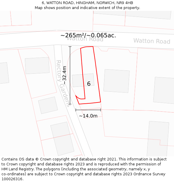 6, WATTON ROAD, HINGHAM, NORWICH, NR9 4HB: Plot and title map