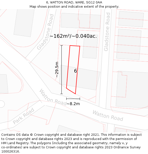 6, WATTON ROAD, WARE, SG12 0AA: Plot and title map