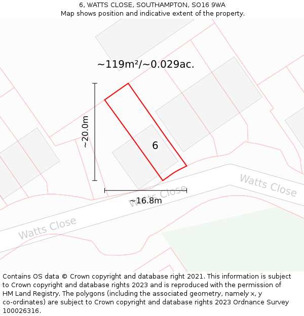 6, WATTS CLOSE, SOUTHAMPTON, SO16 9WA: Plot and title map