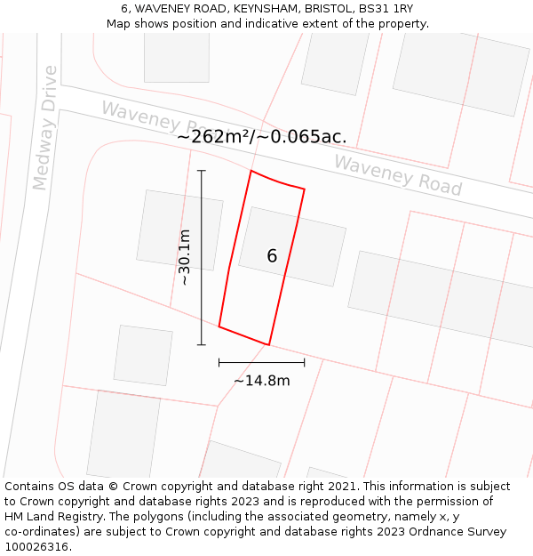 6, WAVENEY ROAD, KEYNSHAM, BRISTOL, BS31 1RY: Plot and title map