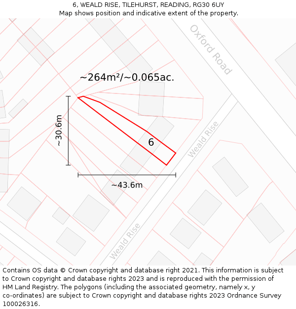 6, WEALD RISE, TILEHURST, READING, RG30 6UY: Plot and title map