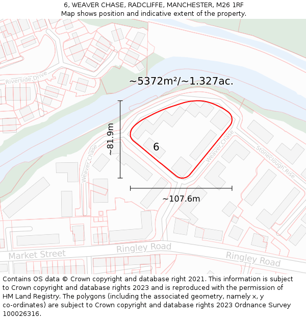 6, WEAVER CHASE, RADCLIFFE, MANCHESTER, M26 1RF: Plot and title map