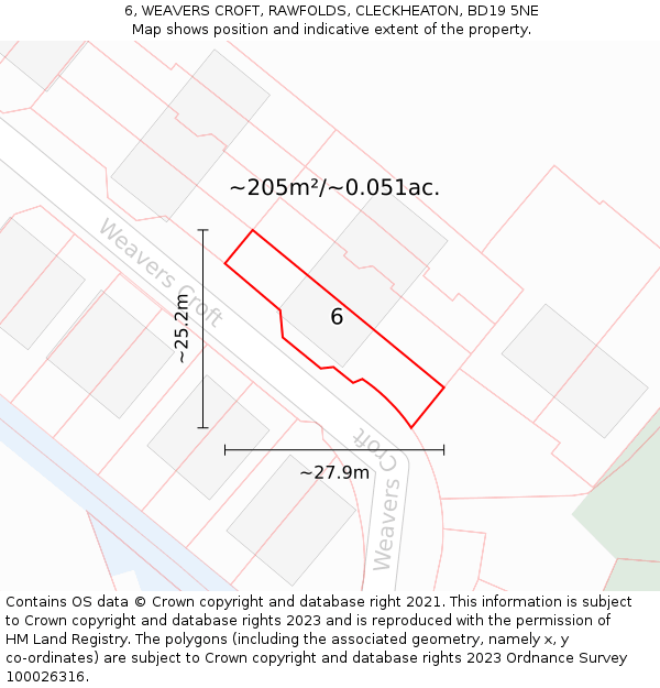 6, WEAVERS CROFT, RAWFOLDS, CLECKHEATON, BD19 5NE: Plot and title map
