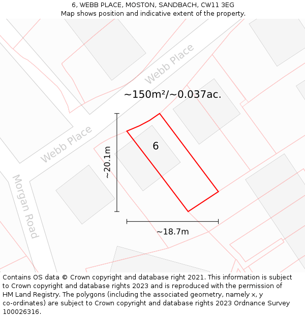 6, WEBB PLACE, MOSTON, SANDBACH, CW11 3EG: Plot and title map