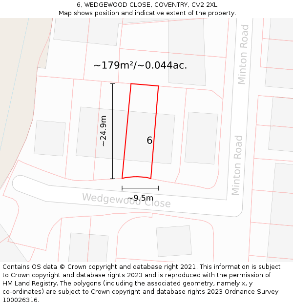 6, WEDGEWOOD CLOSE, COVENTRY, CV2 2XL: Plot and title map