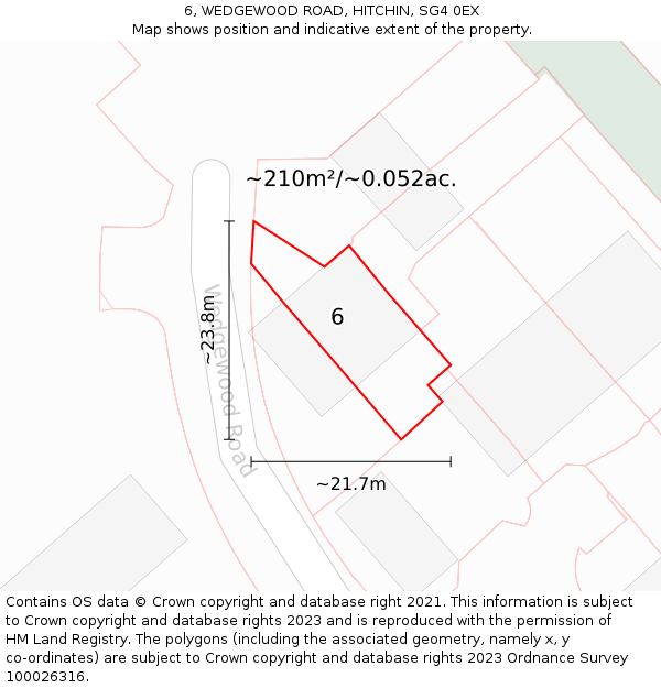 6, WEDGEWOOD ROAD, HITCHIN, SG4 0EX: Plot and title map