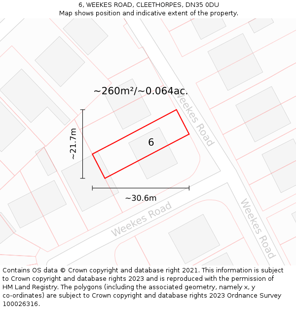 6, WEEKES ROAD, CLEETHORPES, DN35 0DU: Plot and title map