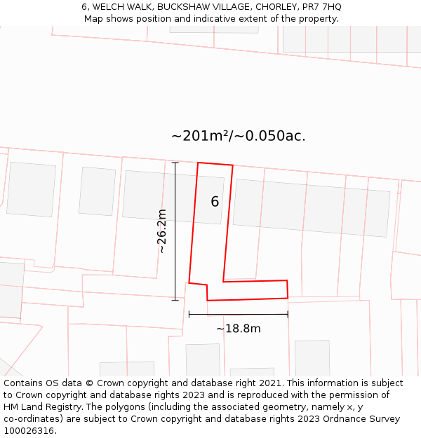 6, WELCH WALK, BUCKSHAW VILLAGE, CHORLEY, PR7 7HQ: Plot and title map