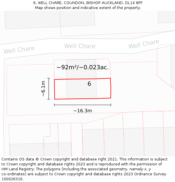 6, WELL CHARE, COUNDON, BISHOP AUCKLAND, DL14 8PF: Plot and title map