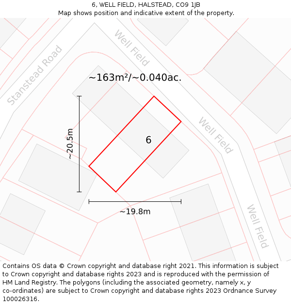 6, WELL FIELD, HALSTEAD, CO9 1JB: Plot and title map