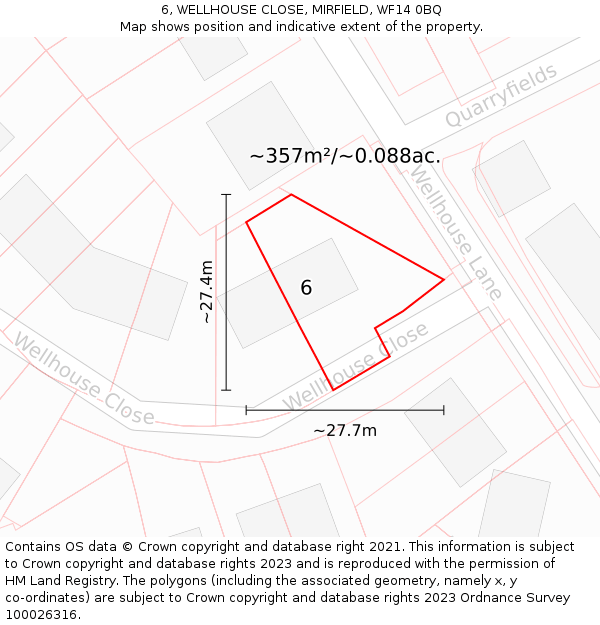 6, WELLHOUSE CLOSE, MIRFIELD, WF14 0BQ: Plot and title map