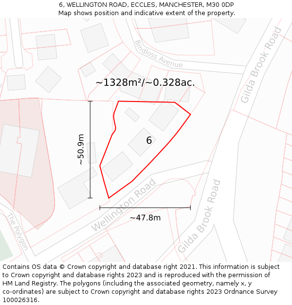 6, WELLINGTON ROAD, ECCLES, MANCHESTER, M30 0DP: Plot and title map