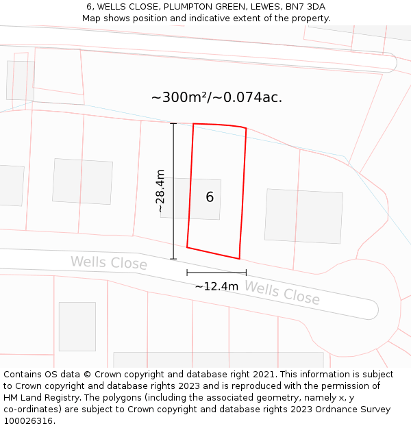 6, WELLS CLOSE, PLUMPTON GREEN, LEWES, BN7 3DA: Plot and title map