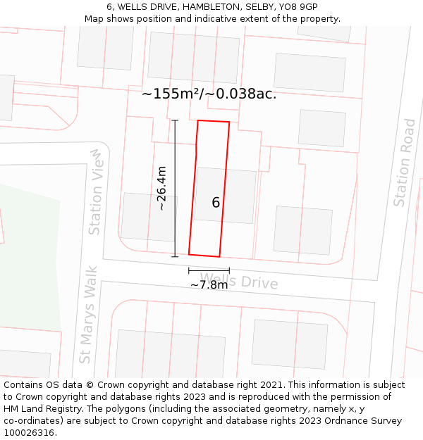 6, WELLS DRIVE, HAMBLETON, SELBY, YO8 9GP: Plot and title map
