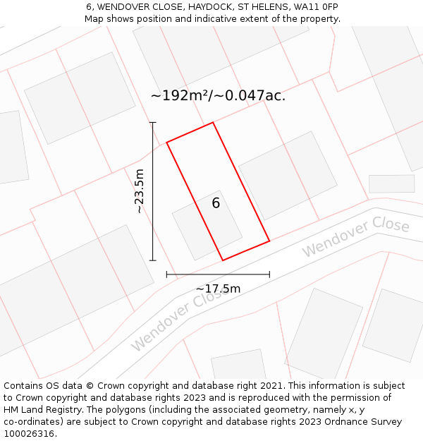 6, WENDOVER CLOSE, HAYDOCK, ST HELENS, WA11 0FP: Plot and title map