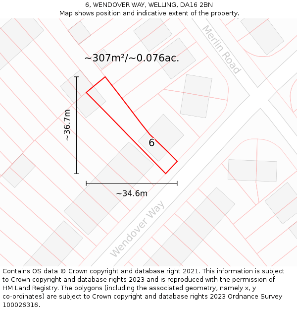 6, WENDOVER WAY, WELLING, DA16 2BN: Plot and title map