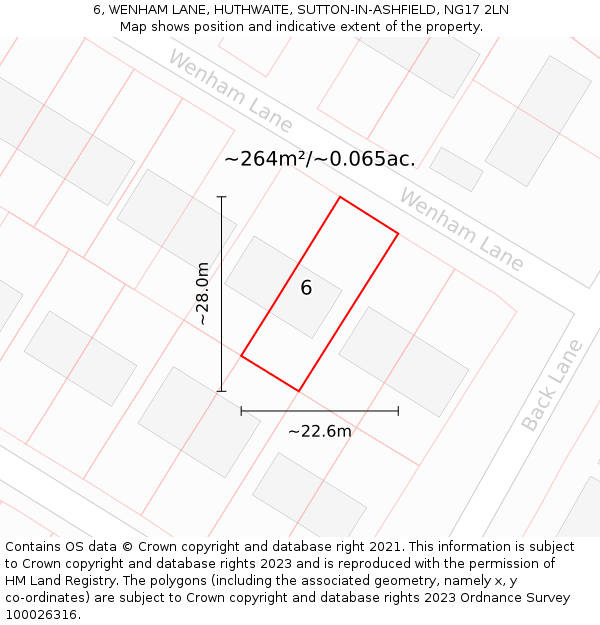 6, WENHAM LANE, HUTHWAITE, SUTTON-IN-ASHFIELD, NG17 2LN: Plot and title map