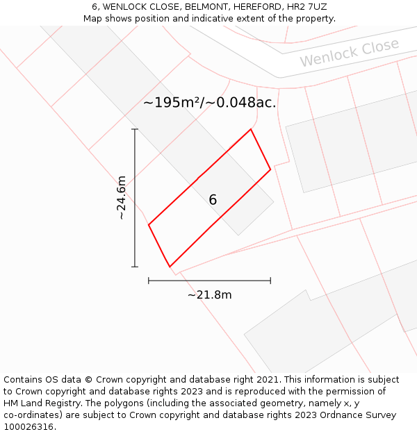 6, WENLOCK CLOSE, BELMONT, HEREFORD, HR2 7UZ: Plot and title map