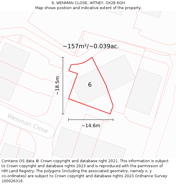 6, WENMAN CLOSE, WITNEY, OX28 6GH: Plot and title map