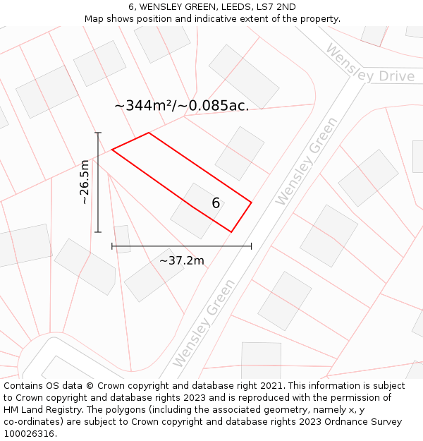 6, WENSLEY GREEN, LEEDS, LS7 2ND: Plot and title map