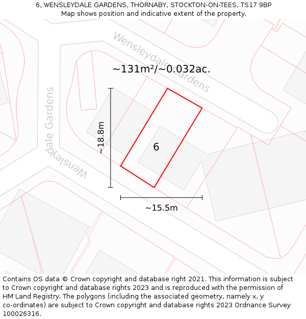 6, WENSLEYDALE GARDENS, THORNABY, STOCKTON-ON-TEES, TS17 9BP: Plot and title map