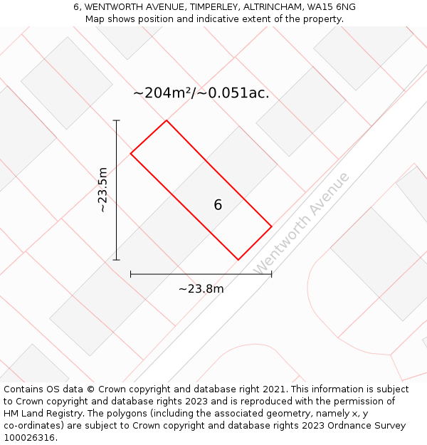 6, WENTWORTH AVENUE, TIMPERLEY, ALTRINCHAM, WA15 6NG: Plot and title map