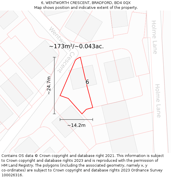6, WENTWORTH CRESCENT, BRADFORD, BD4 0QX: Plot and title map