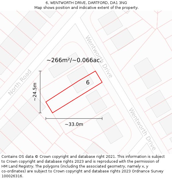 6, WENTWORTH DRIVE, DARTFORD, DA1 3NG: Plot and title map