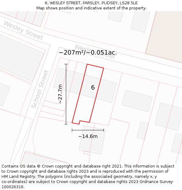 6, WESLEY STREET, FARSLEY, PUDSEY, LS28 5LE: Plot and title map