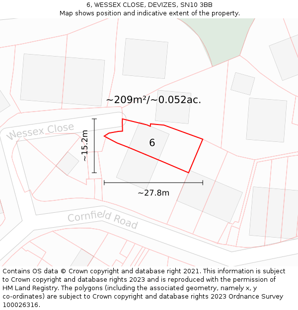 6, WESSEX CLOSE, DEVIZES, SN10 3BB: Plot and title map