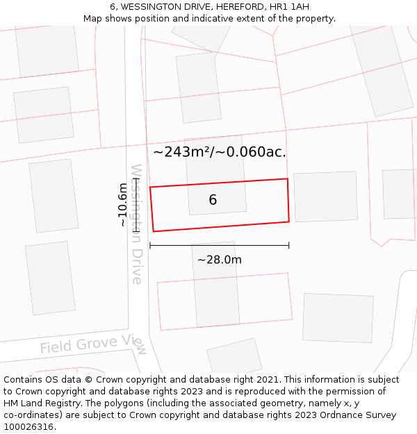 6, WESSINGTON DRIVE, HEREFORD, HR1 1AH: Plot and title map