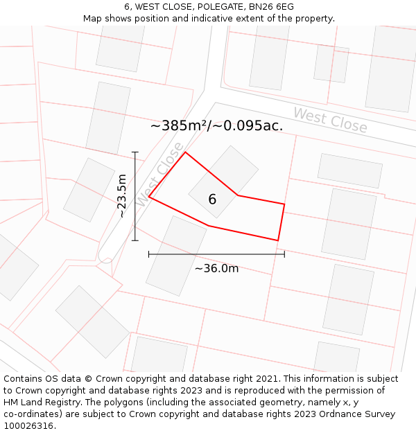 6, WEST CLOSE, POLEGATE, BN26 6EG: Plot and title map