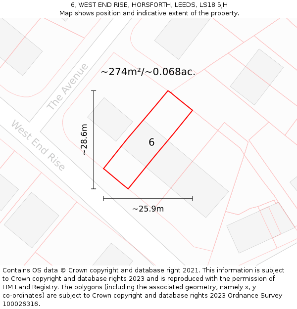 6, WEST END RISE, HORSFORTH, LEEDS, LS18 5JH: Plot and title map