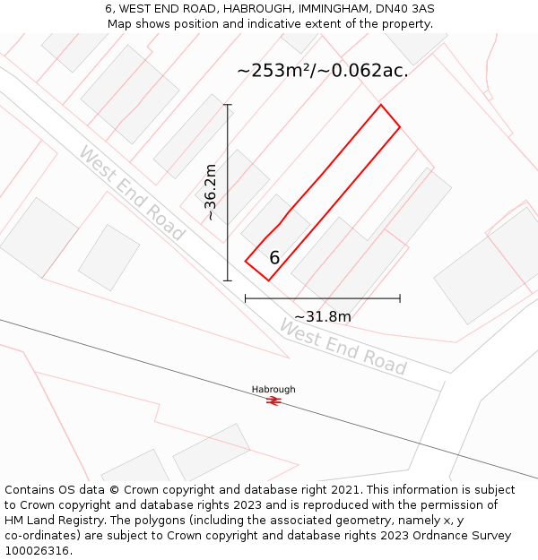 6, WEST END ROAD, HABROUGH, IMMINGHAM, DN40 3AS: Plot and title map