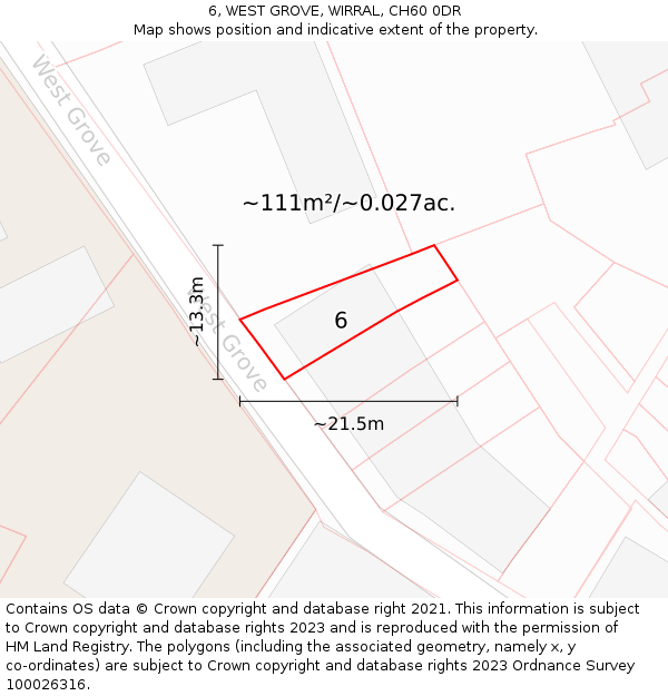 6, WEST GROVE, WIRRAL, CH60 0DR: Plot and title map