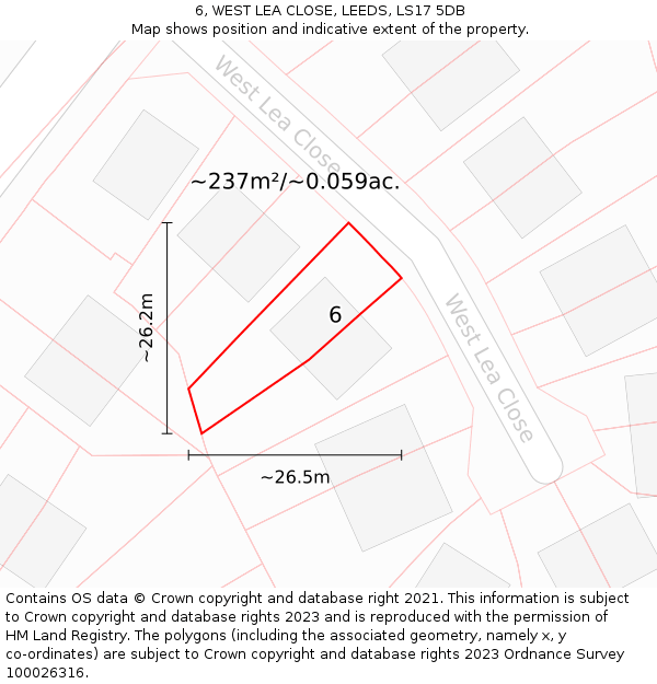 6, WEST LEA CLOSE, LEEDS, LS17 5DB: Plot and title map